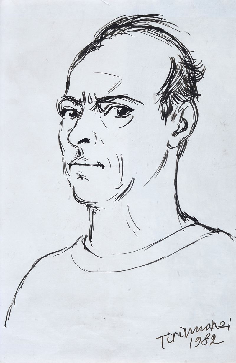 Nino Tirinnanzi - Autoritratto, china su carta, cm 32x21, 1982