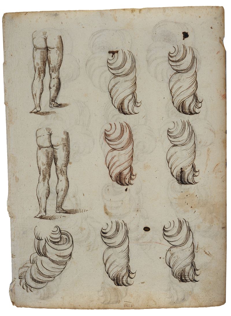 Studi anatomici e di capigliature (fronte e retro)