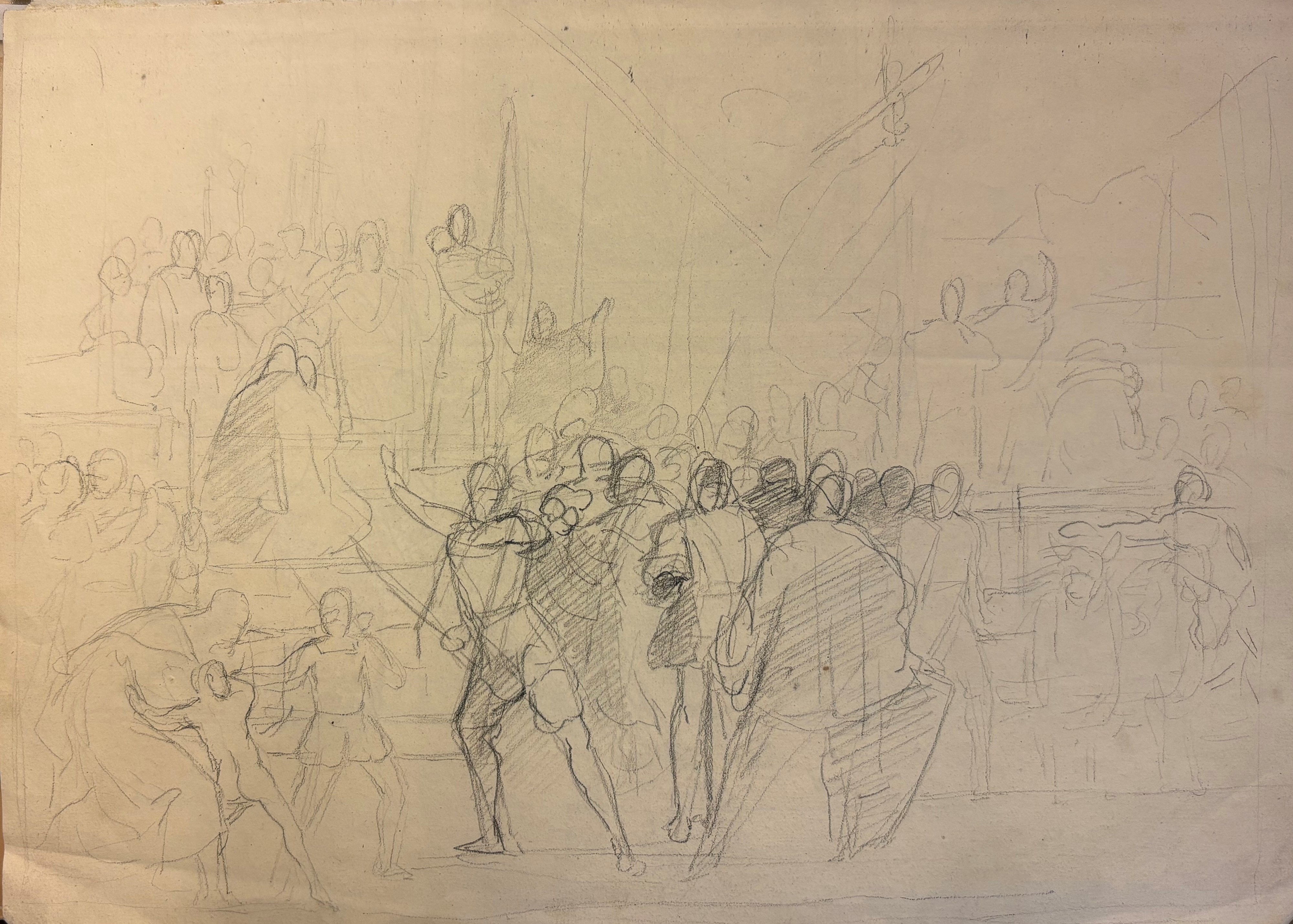 Studio per orologio da tavola (fronte) - Due scene con soggetto storico (sul retro)