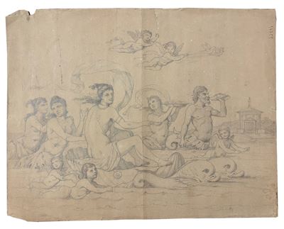 Anonimo, Trionfo di Galatea e Diana sul trono, Matita su carta