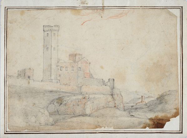 Anonimo, inizi XIX sec. - Paesaggio con castello