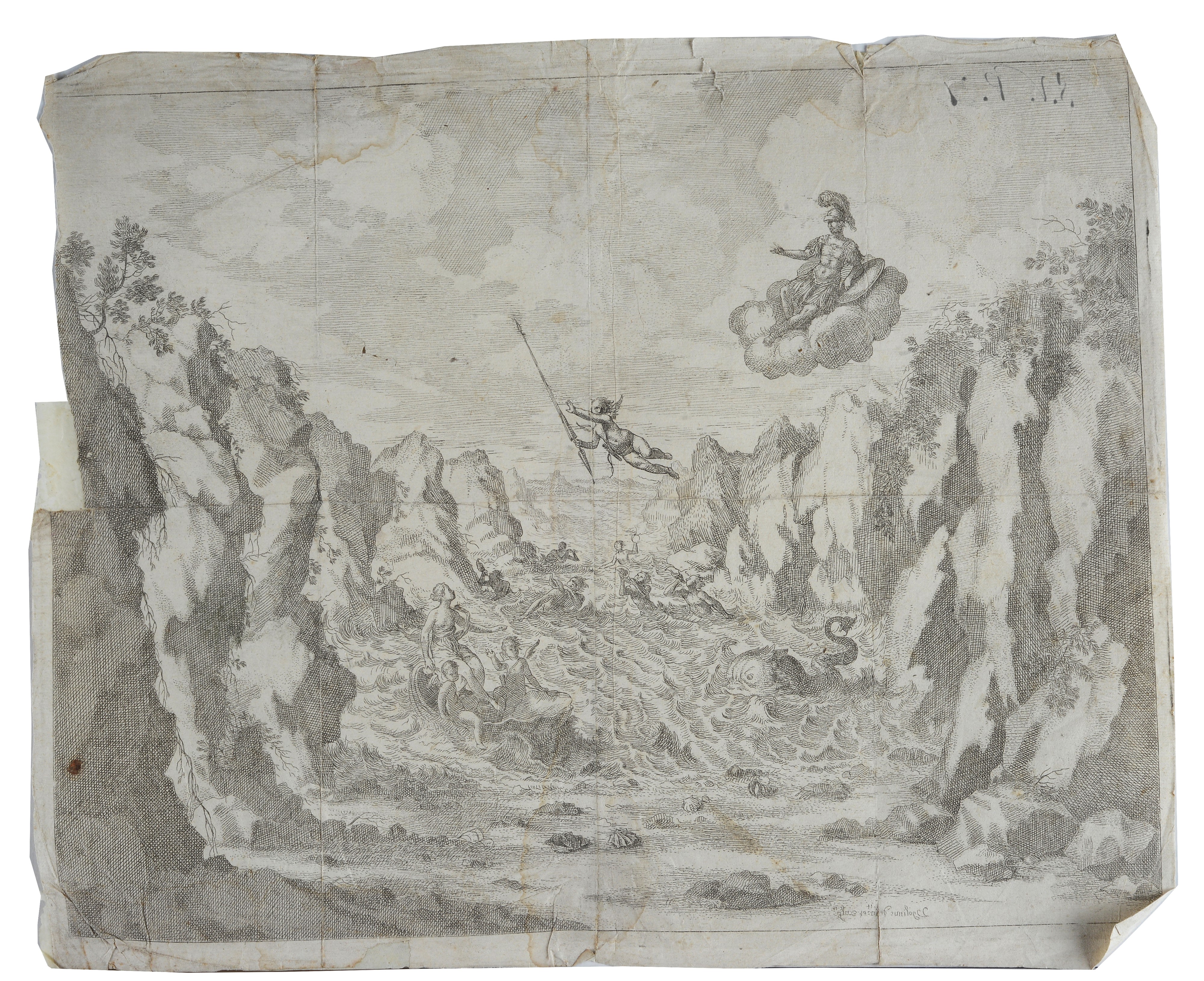 Lotto composto da sette disegni e un' incisione con vari soggetti