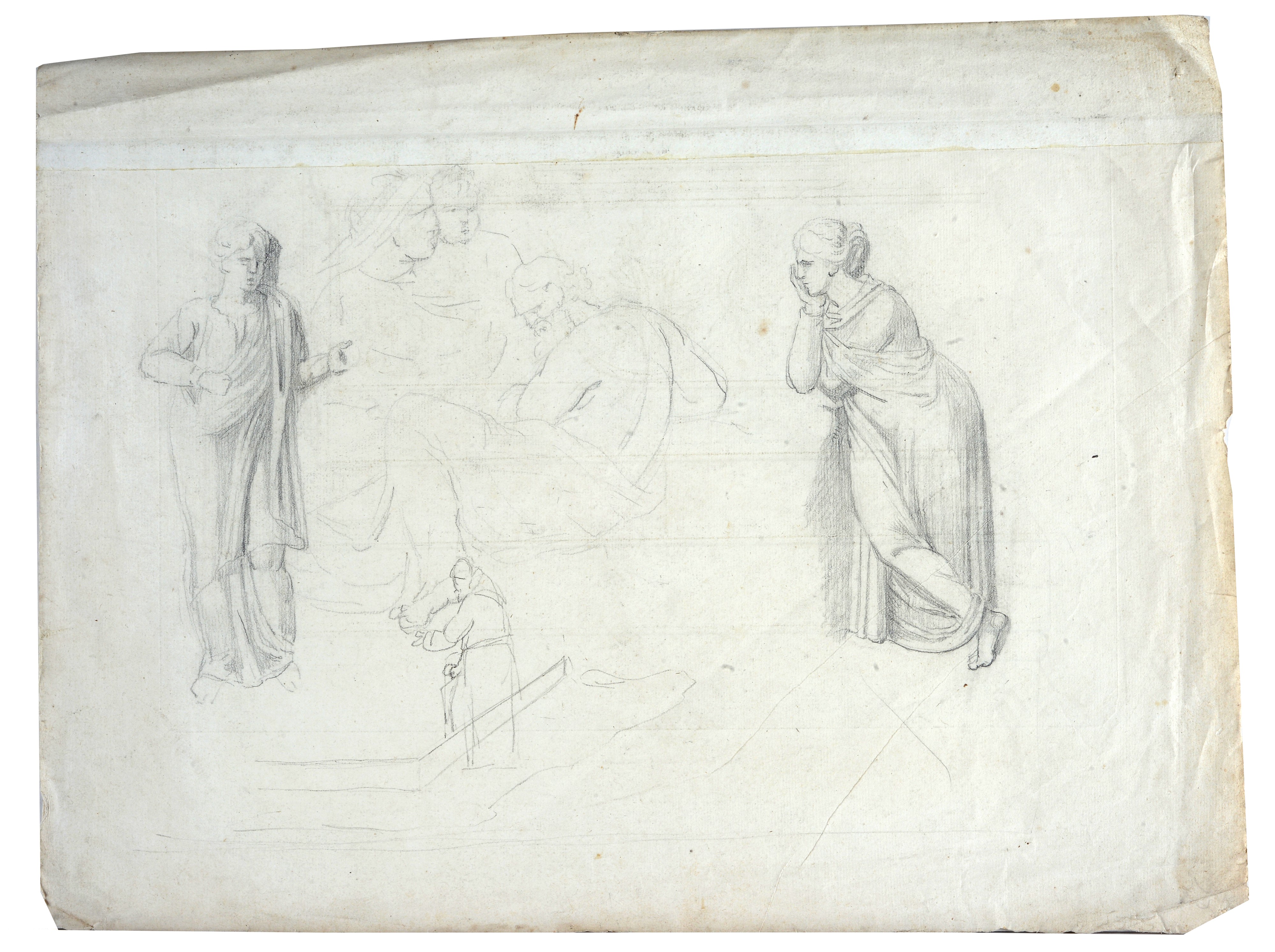 Lotto composto da sette disegni e un' incisione con vari soggetti