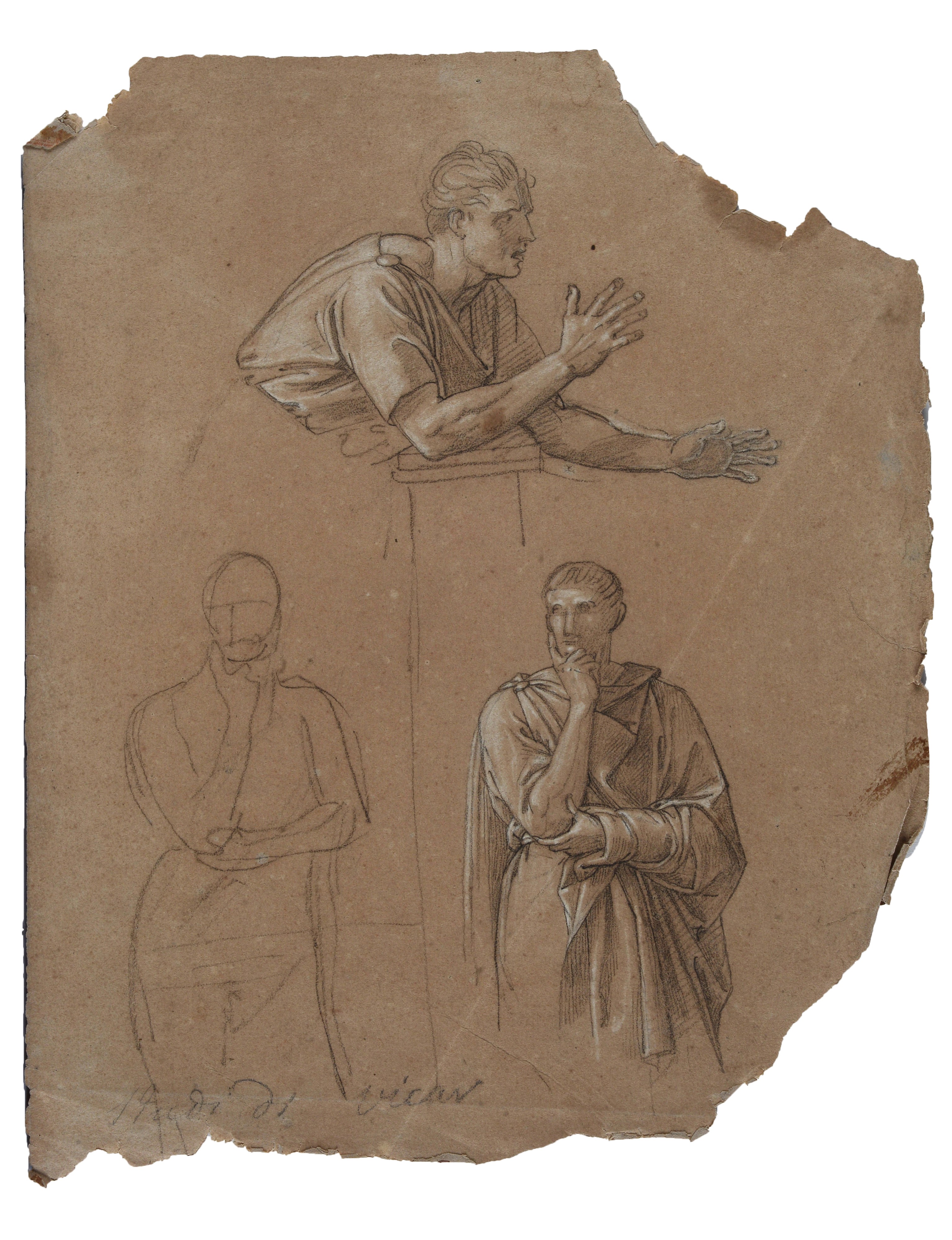 Lotto composto da sette disegni e un' incisione con vari soggetti