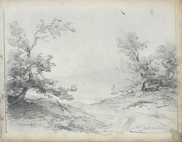Anonimo, XIX sec. - Paesaggi con alberi