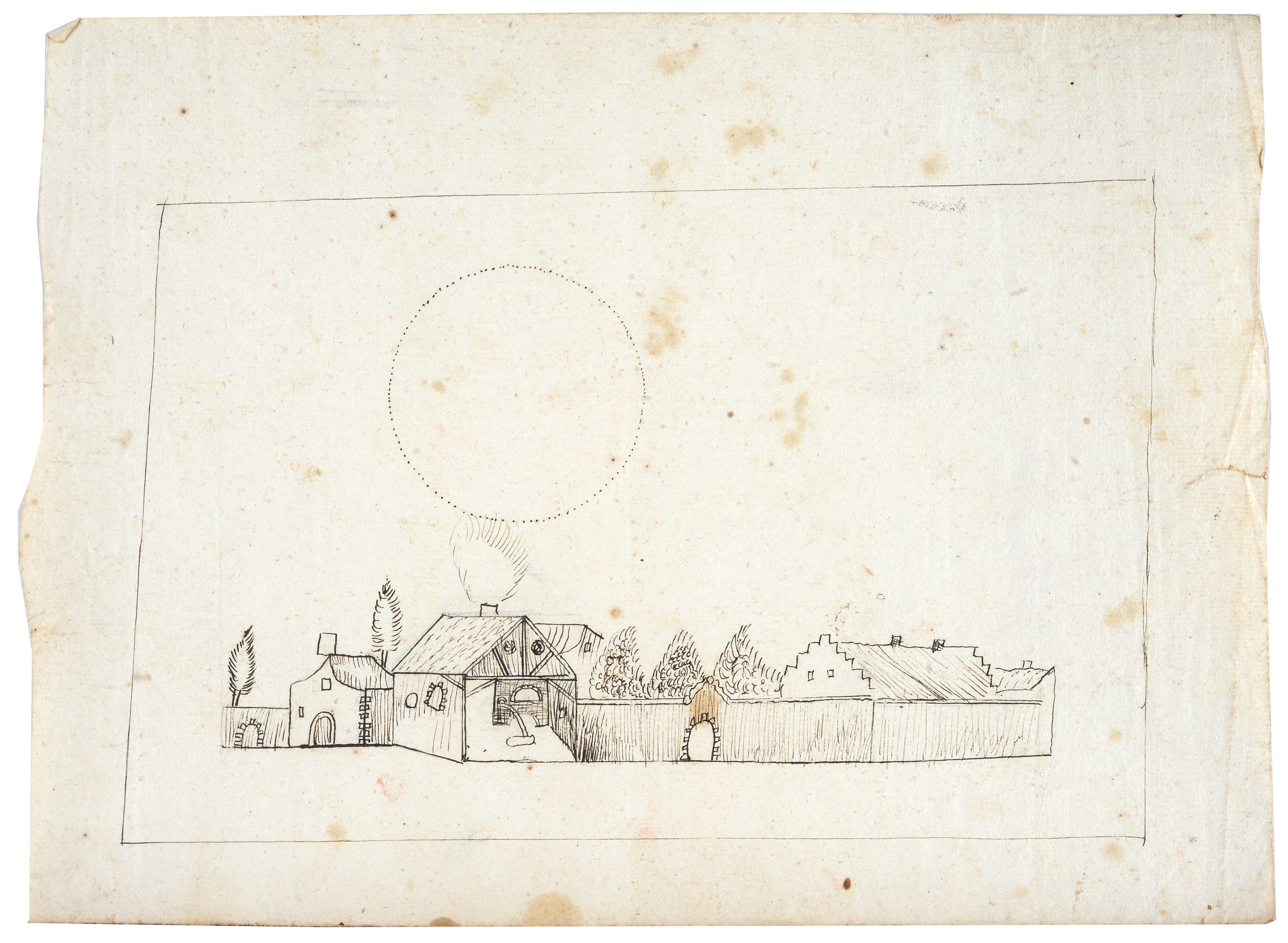 Lotto composto da quattro disegni con paesaggi e studio di albero