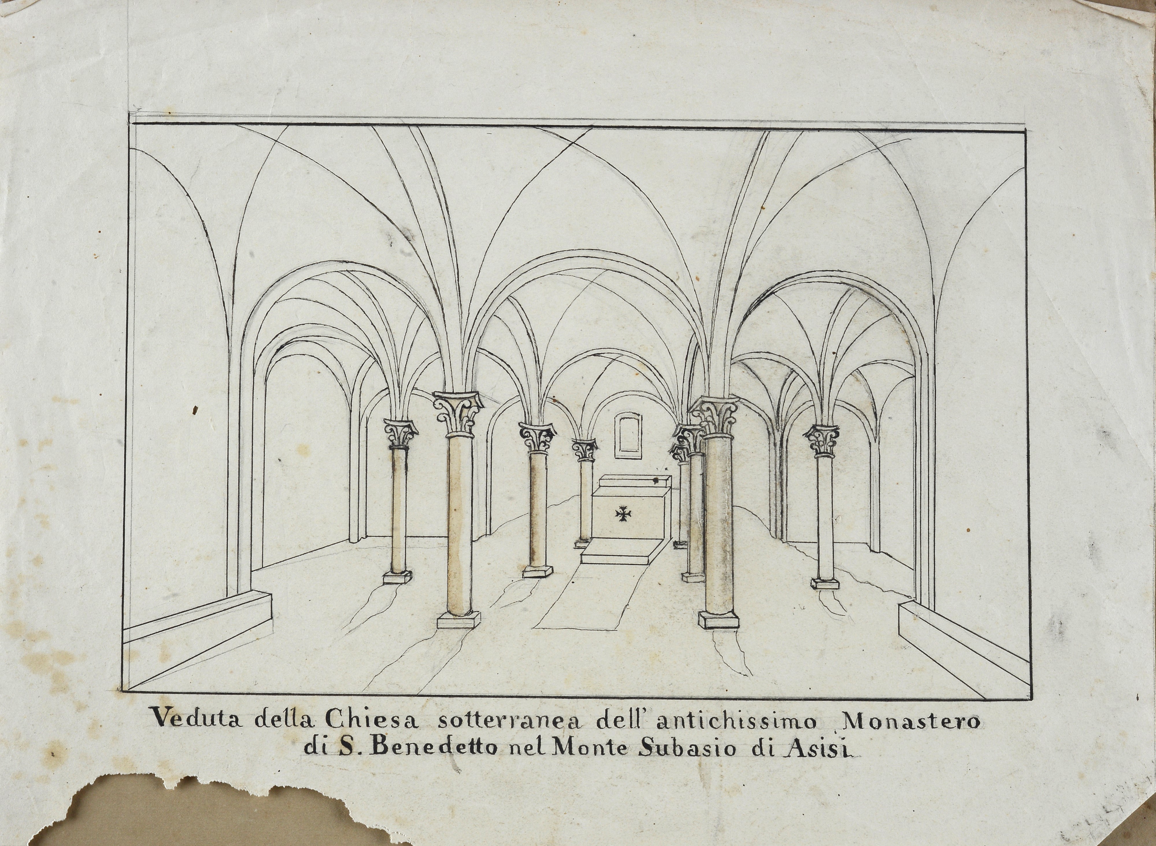 Lotto composto da quattro disegni con studi per elementi architettonici, un fiore, e una cripta