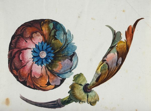 Anonimo, XIX sec. - Lotto composto da quattro studi di fiori