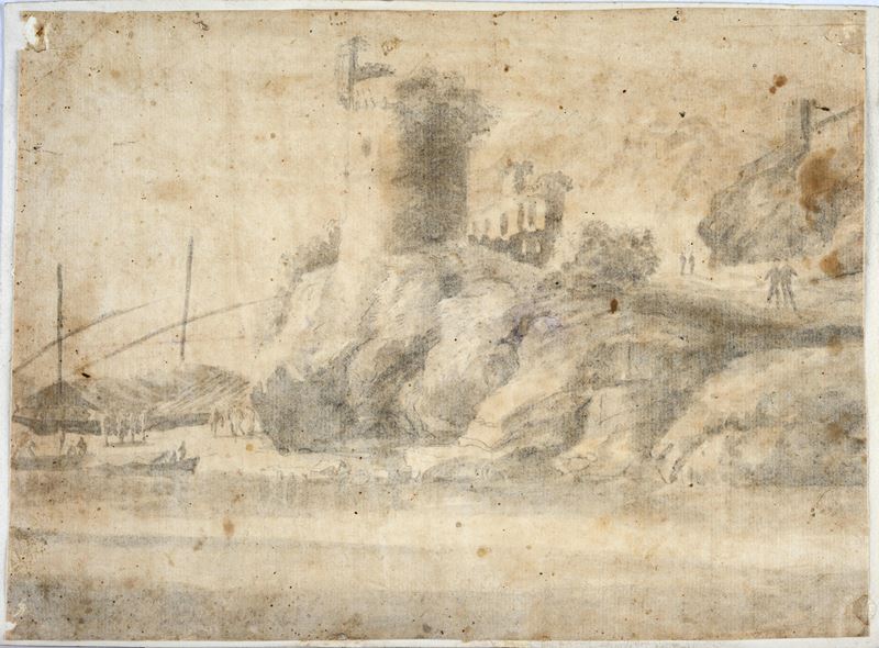 Paesaggio con torre e figure