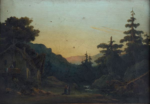 Anonimo, XIX sec. - Paesaggio con figure