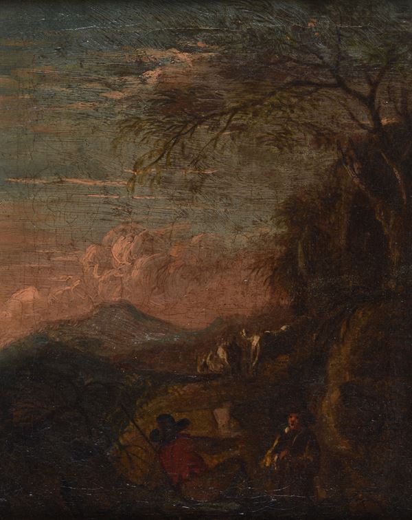 Anonimo, XVIII sec. - Paesaggio con contadini
