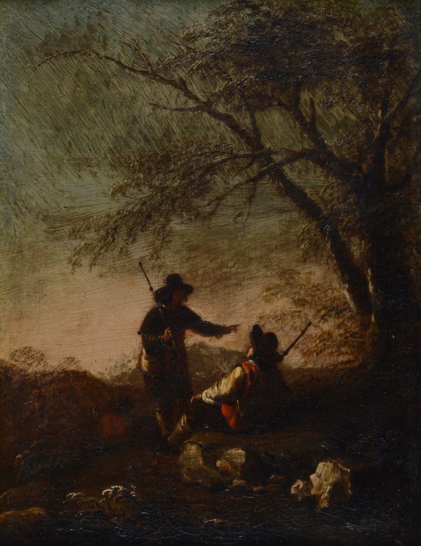 Anonimo, XVIII sec. - Paesaggio con contadini
