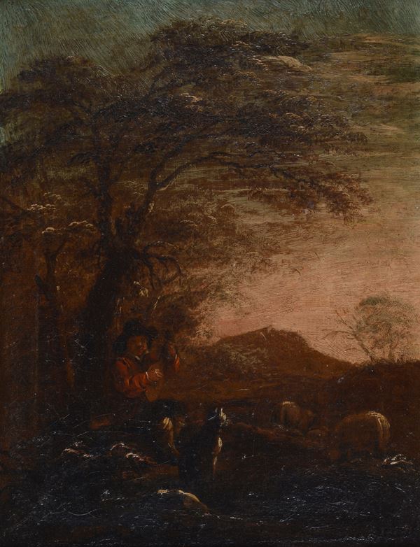 Anonimo, XVIII sec. - Paesaggio con contadini