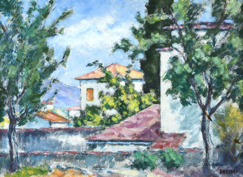 Ardengo Soffici - Case al poggio, olio su tela riportata su cartone