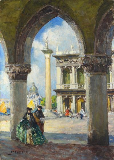 Anonimo, Maschere a Venezia, olio su tela