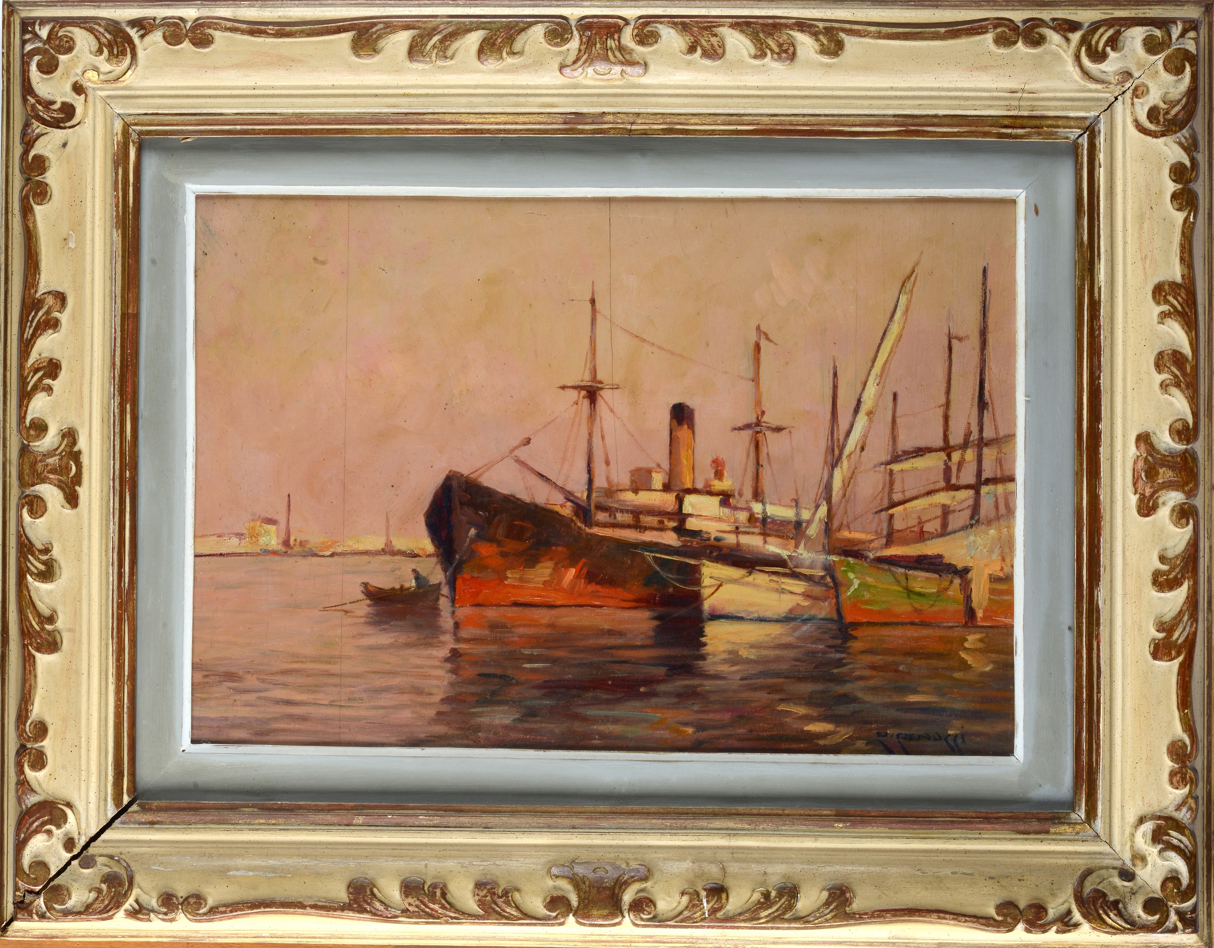Renuccio Renucci - Piroscafo in porto, olio su legno