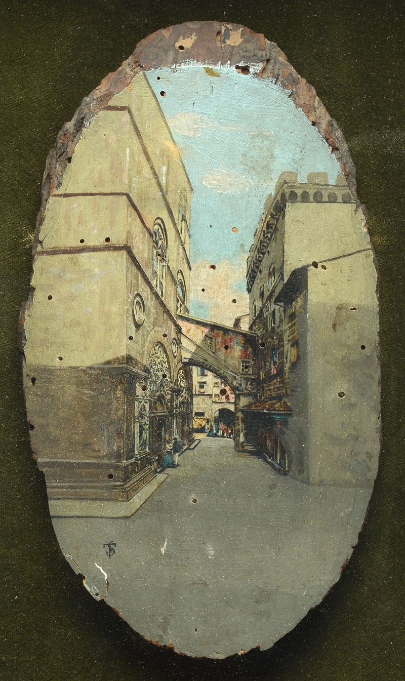 Anonimo, XIX Sec. - Anonimo, Via dell'Arte della Lana, olio su legno
