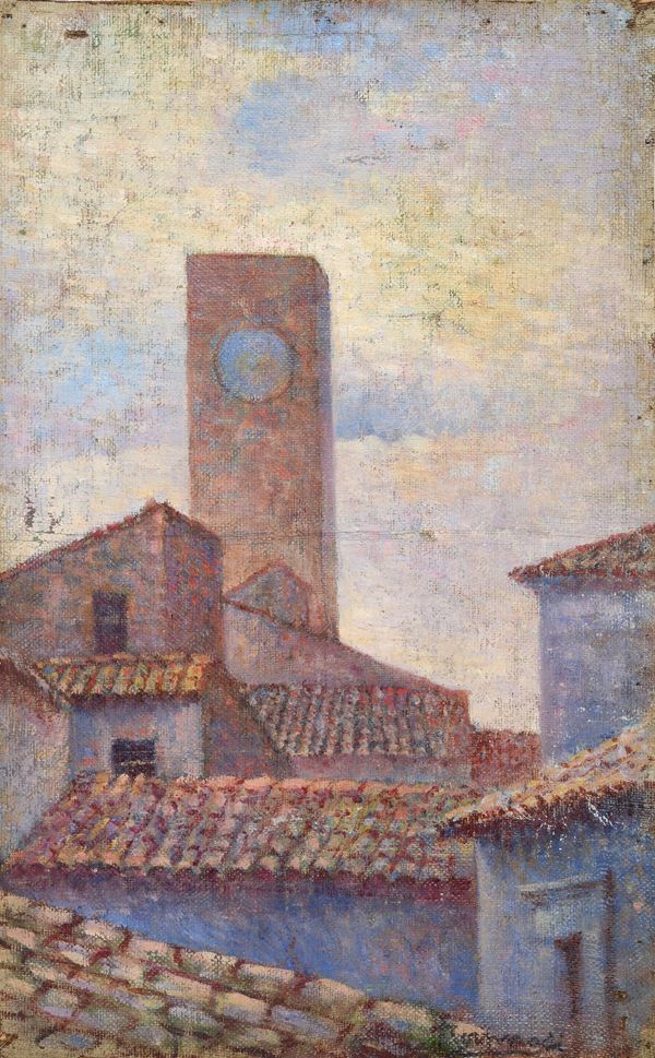 Ludovico Tommasi - Scorcio di paese con campanile
