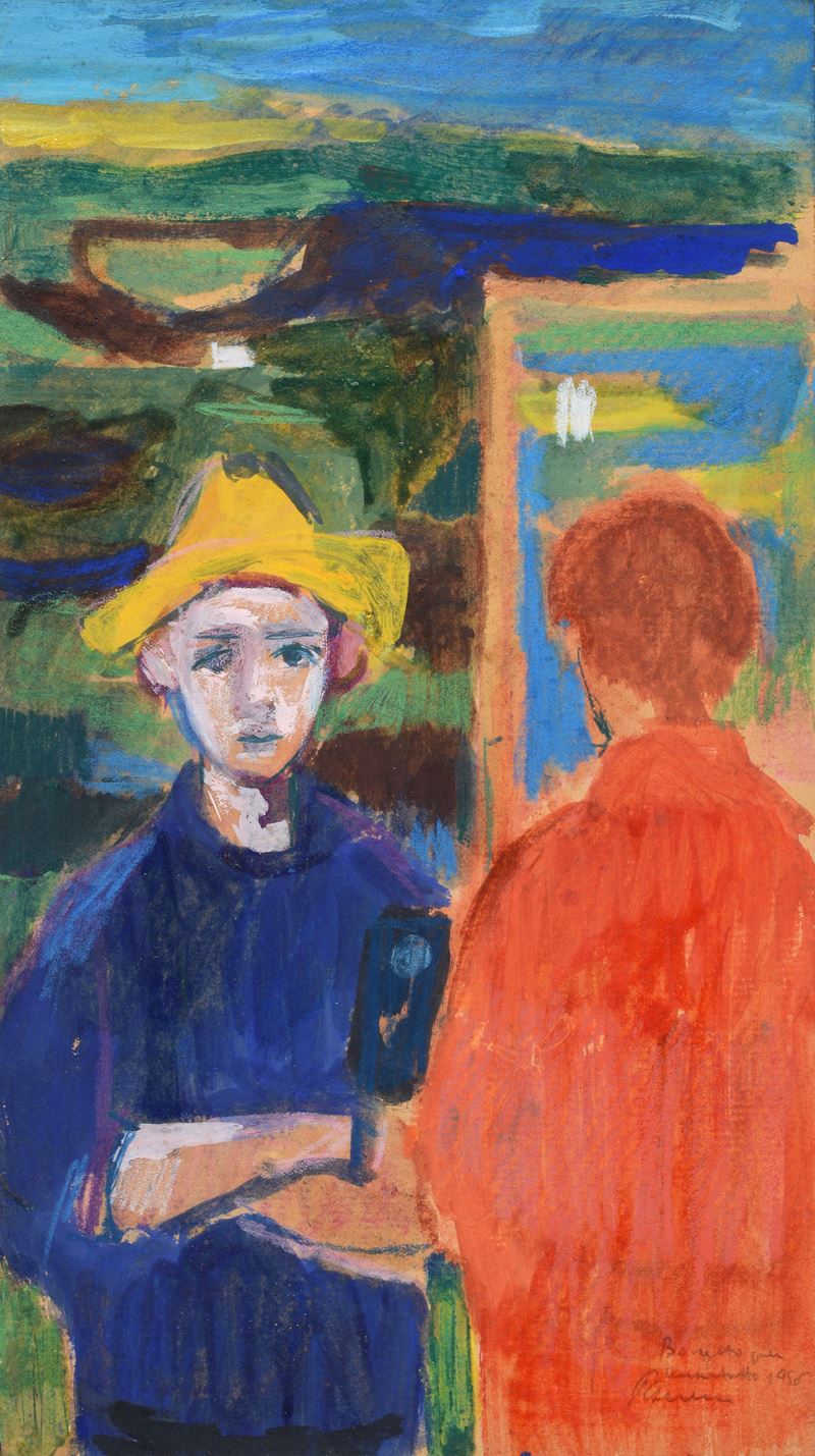 Enrico Paulucci - Bozzetto per autoritratto, tempera su cartoncino