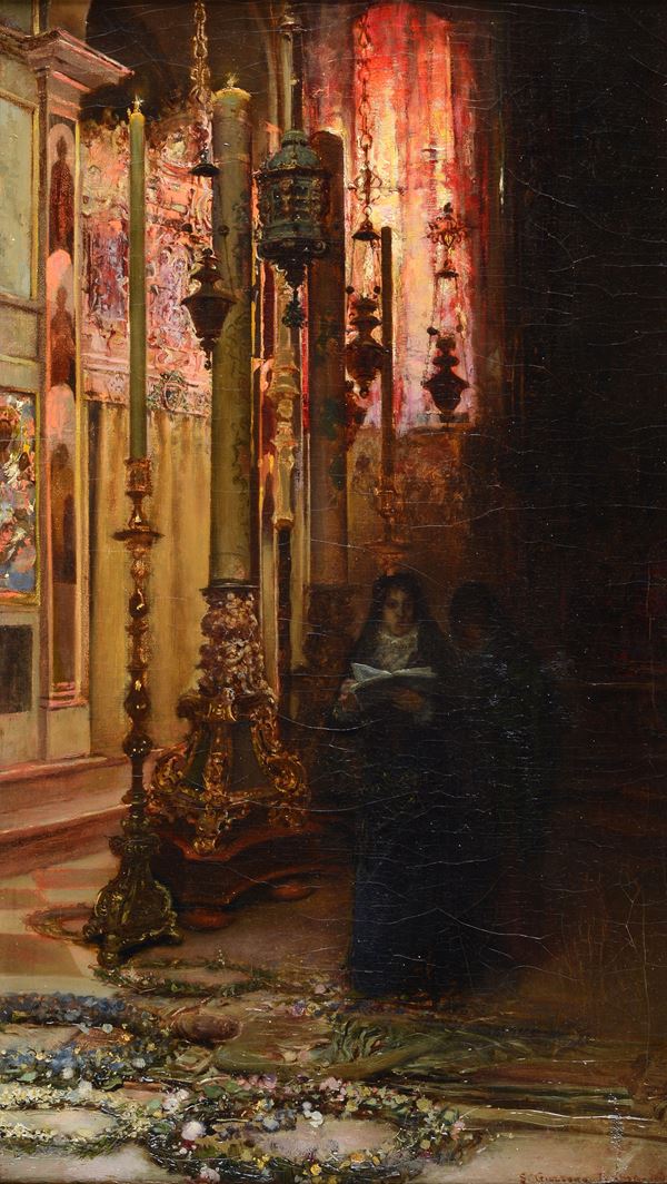 Sebastiano Guzzone - Interno di una chiesa (Monache in chiesa)