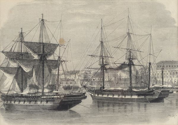Anonimo, XIX sec. - Velieri in porto
