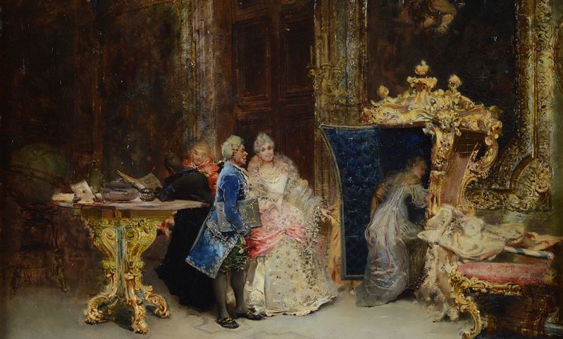 Interno con figure in costume