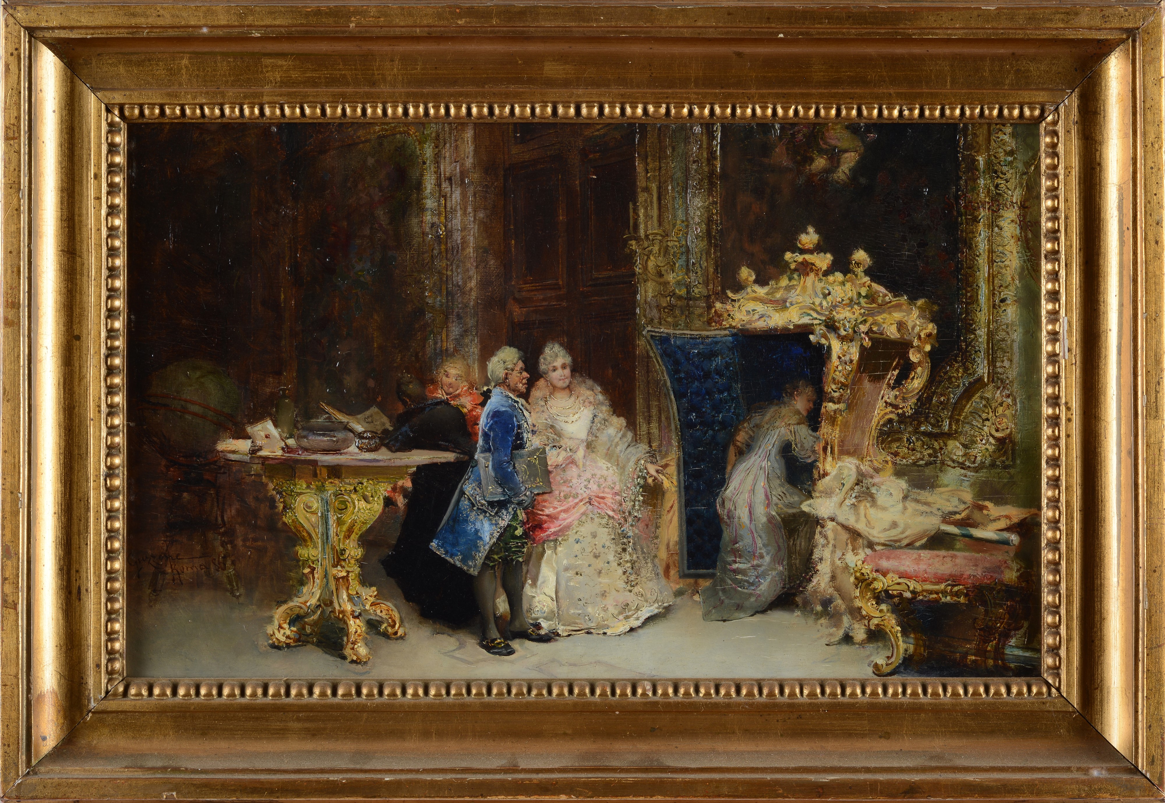 Interno con figure in costume