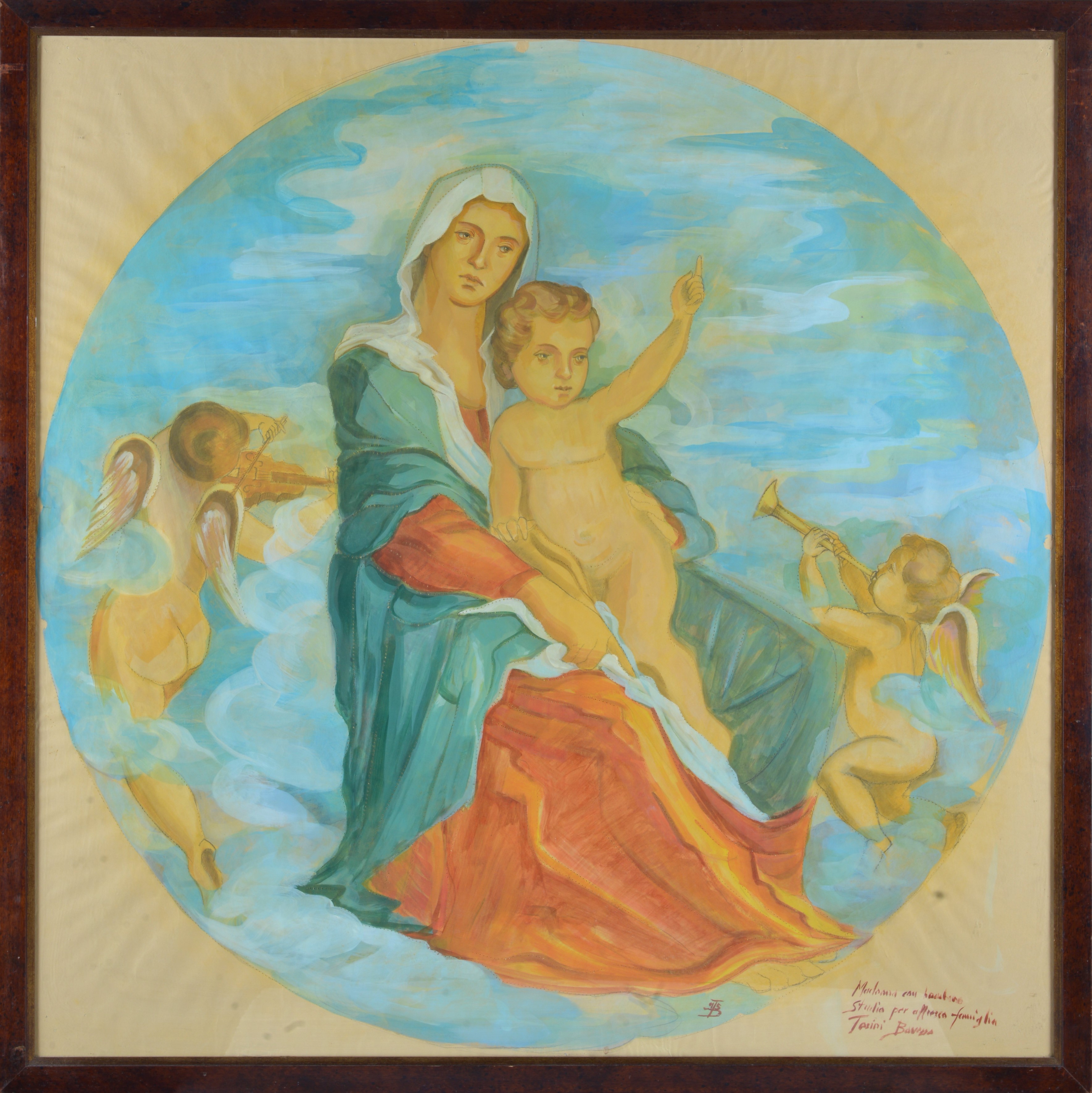 Anonimo, XX Sec. - Anonimo, Madonna con Bambino, tecnica mista su carta