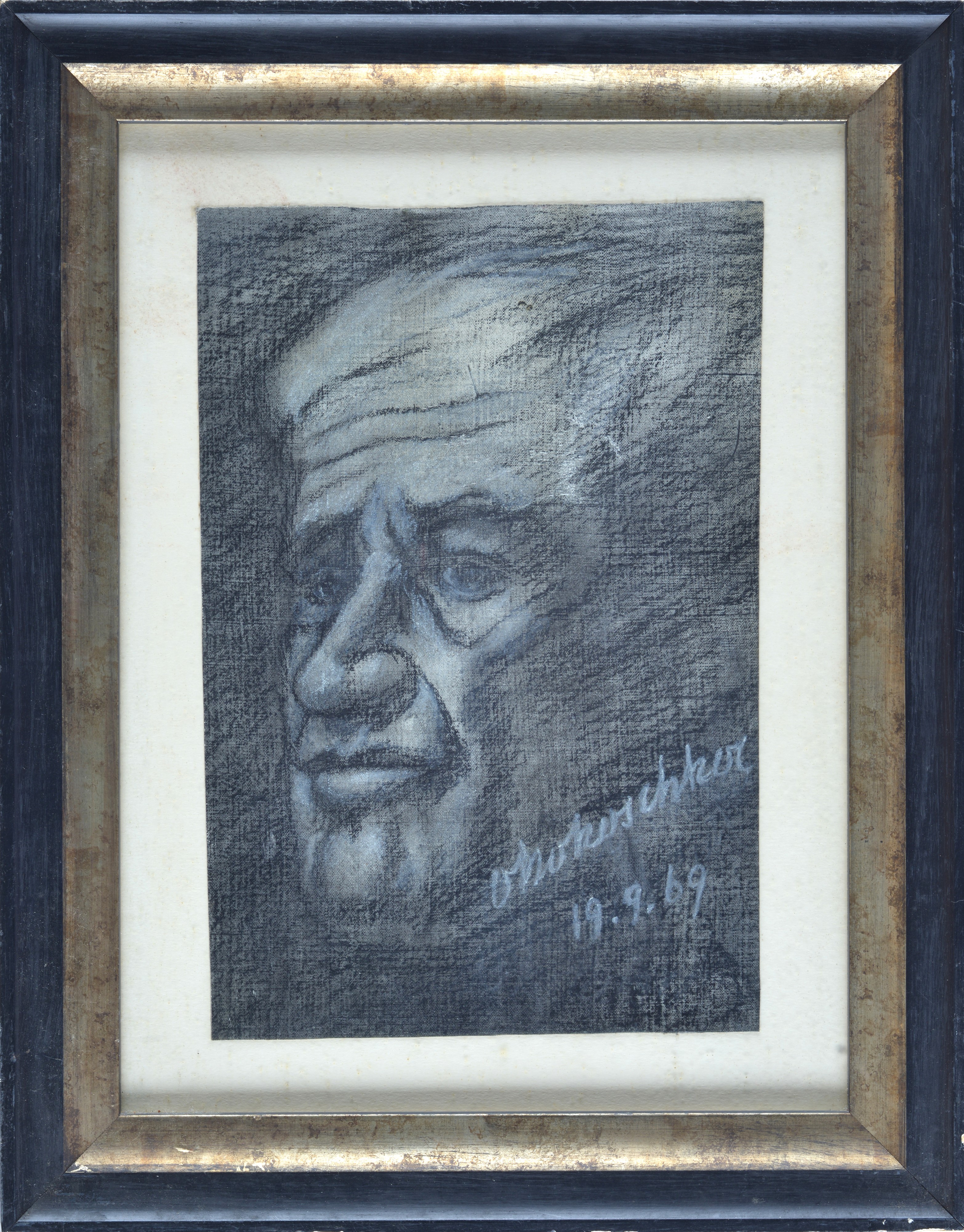 Attr. a Oskar Kokoschka - Oskar Kokoschka, Ritratto, tecnica mista su tela riportata su cartone, ...