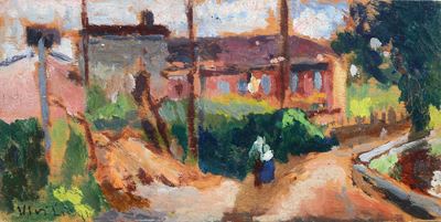 Sassaiola, olio su tavoletta
