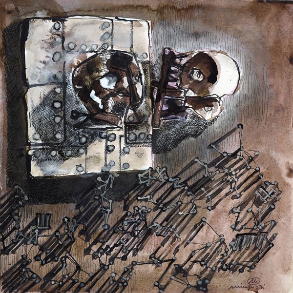 Luciano Minguzzi : Senza titolo  - Tecnica mista su cartoncino - Asta DISEGNI DAL XVII AL XX SEC - Pananti Online