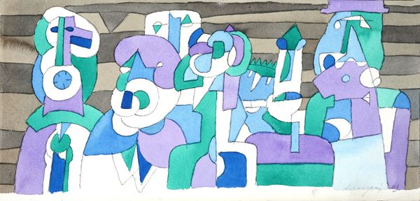Alberto  Longoni : Composizione  (1967)  - Tecnica mista su cartoncino - Asta DISEGNI DAL XVII AL XX SEC - Pananti Online