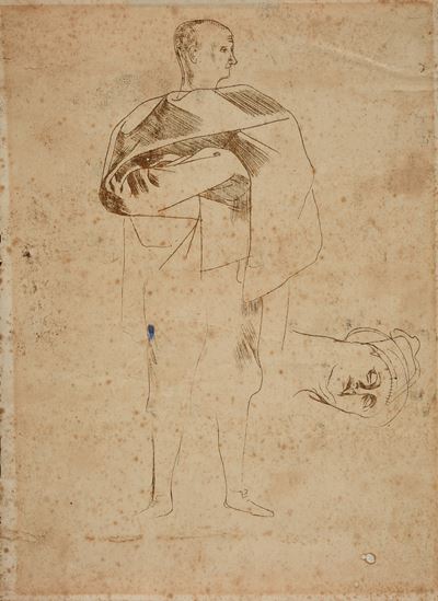 Figura con mantello, inchiostro su carta