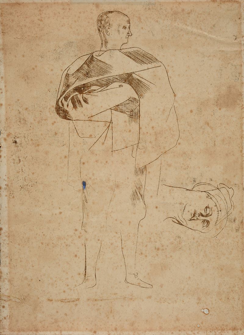 Franco Gentilini - Figura con mantello, inchiostro su carta
