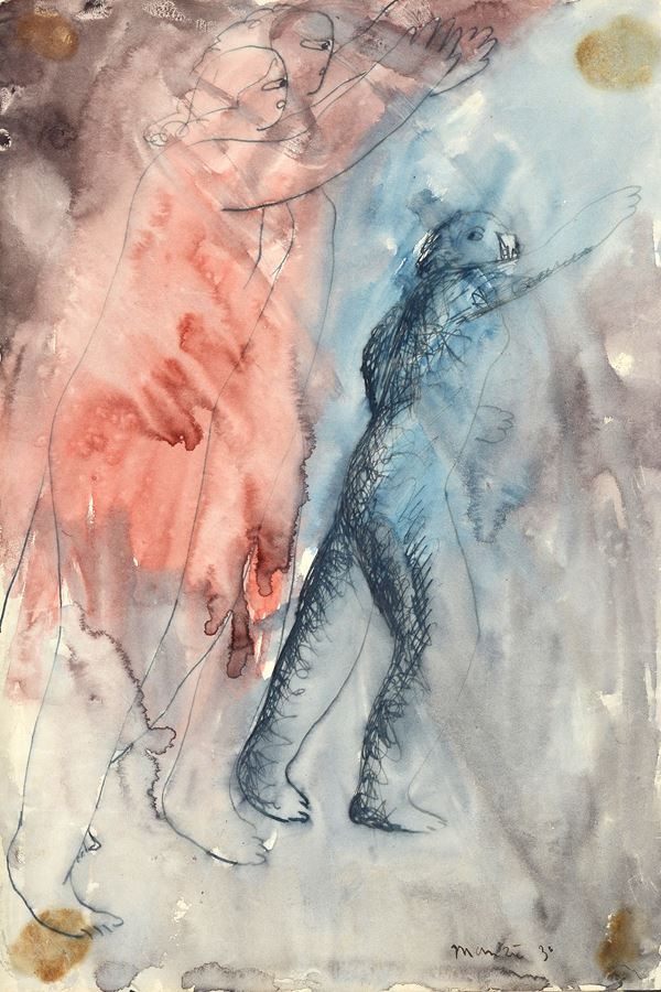 Giacomo Manzù : Figure  (1930)  - Acquerello su carta - Asta DISEGNI DAL XVII AL XX SEC - Pananti Online