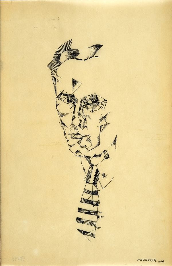 Nicolay  Diulgheroff : Uomo con cravatta  (1924)  - Pennarello su carta oleata - Asta DISEGNI DAL XVII AL XX SEC - Pananti Online