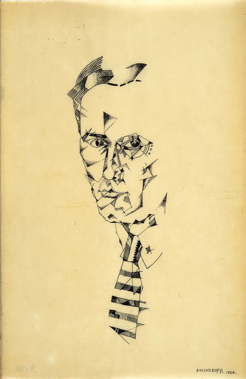 Nicolay Diulgheroff - Uomo con cravatta, pennarello su carta oleata