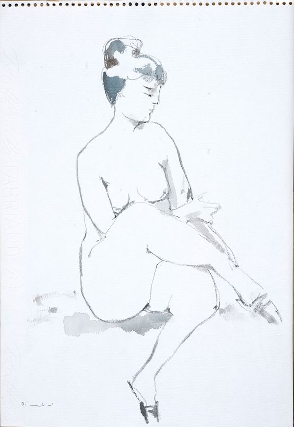 Fiorella  Diamantini : Nudo di donna  - Acquerello su cartoncino - Asta DISEGNI DAL XVII AL XX SEC - Pananti Online
