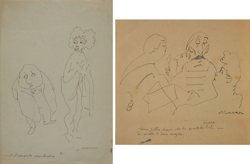 Mino Maccari - Coppia di caricature, inchiostro su carta