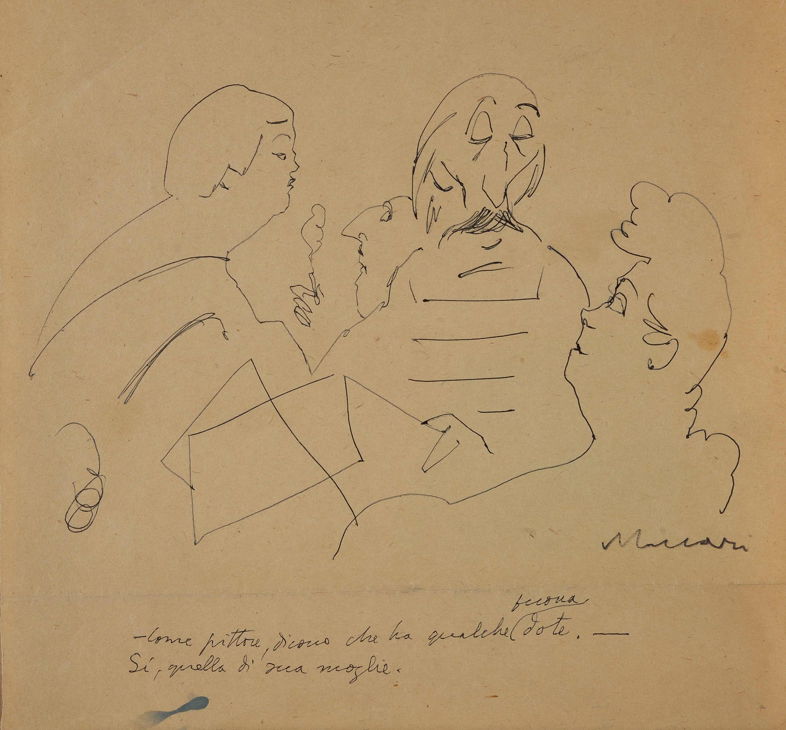 Mino Maccari - Coppia di caricature, inchiostro su carta
