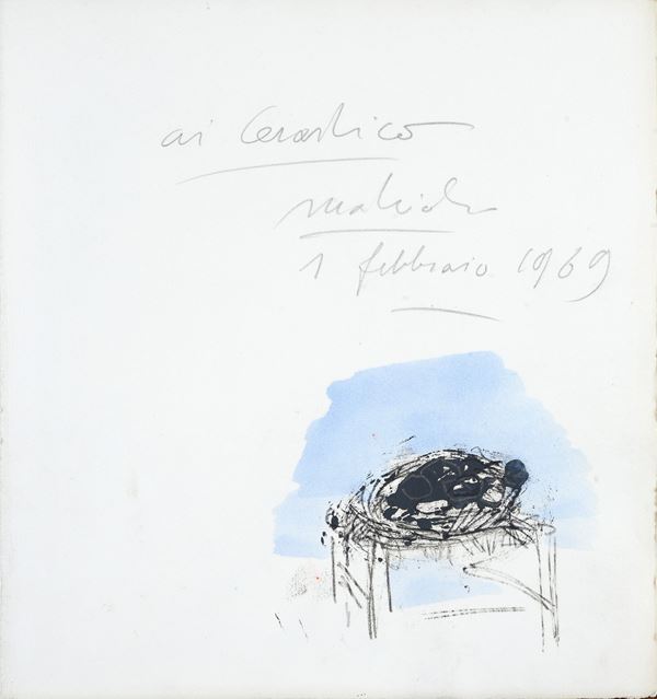 Carlo Mattioli : Senza titolo  (1969)  - Tecnica mista su cartoncino - Asta DISEGNI DAL XVII AL XX SEC - Pananti Online