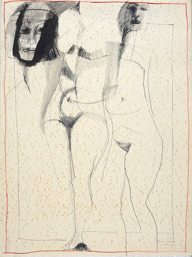 Bruno Cassinari - Nudi, inchiostro e inchiostro acquerellato su carta