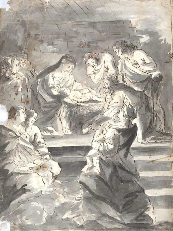Anonimo, XIX sec. - Natività (fronte) - Studio per scena storica (verso)