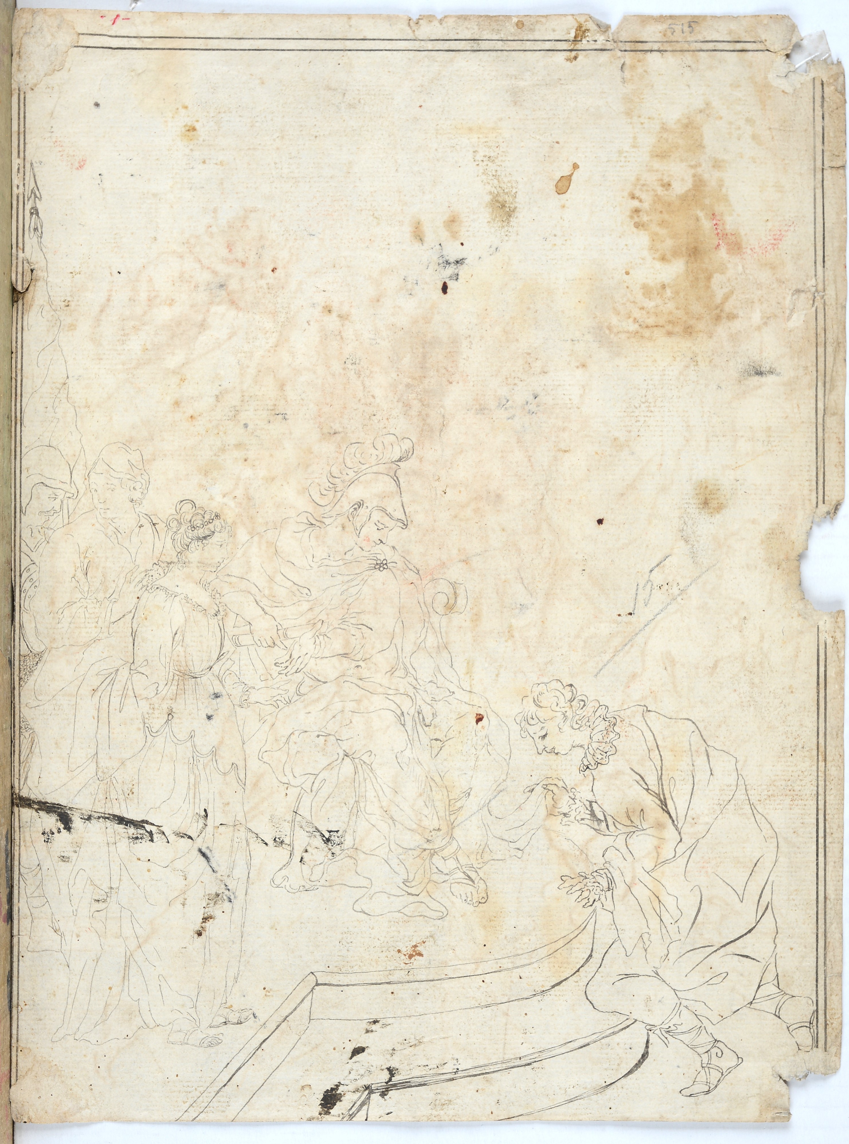 Anonimo, XIX Sec. - Anonimo, Natività (fronte) - Studio per scena storica (verso), inchiostro e a...