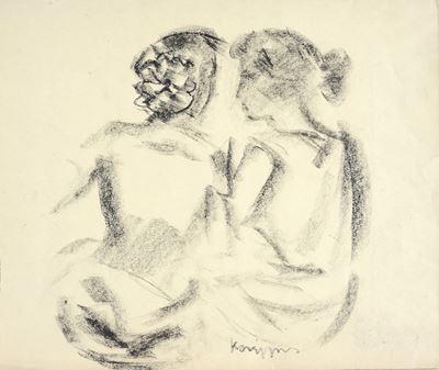 Anonimo, Donne di spalle, carboncino su carta