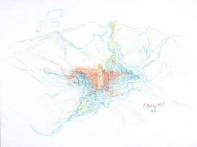 Anonimo, Paesaggio, pastelli su cartoncino, cm. 36x48, 1976