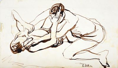 Prima idea per una composizione (Lotta), inchiostro su carta