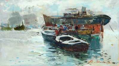 Barche, olio su cartone