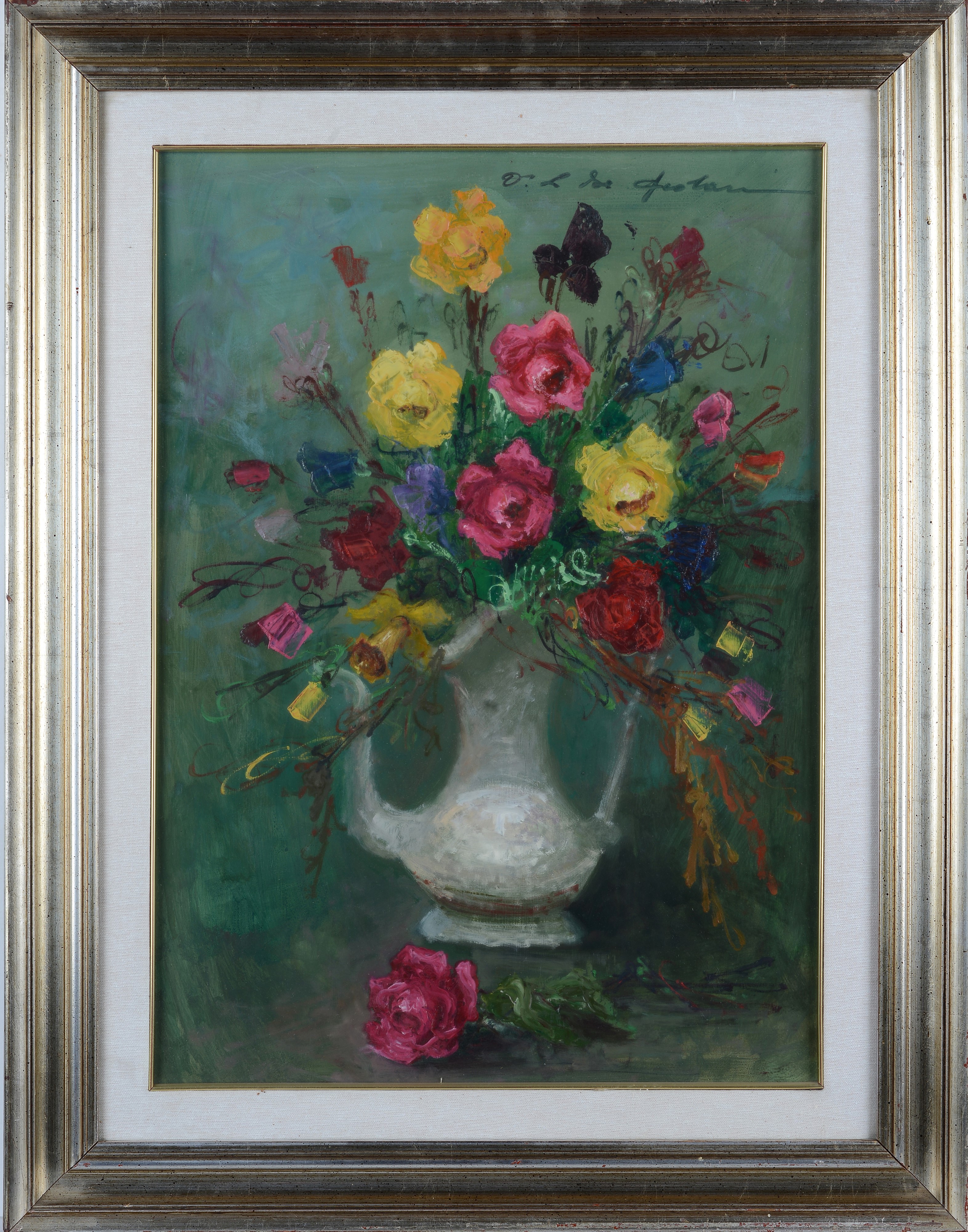 Osman Lorenzo De Scolari - Fiori con rose, olio su masonite