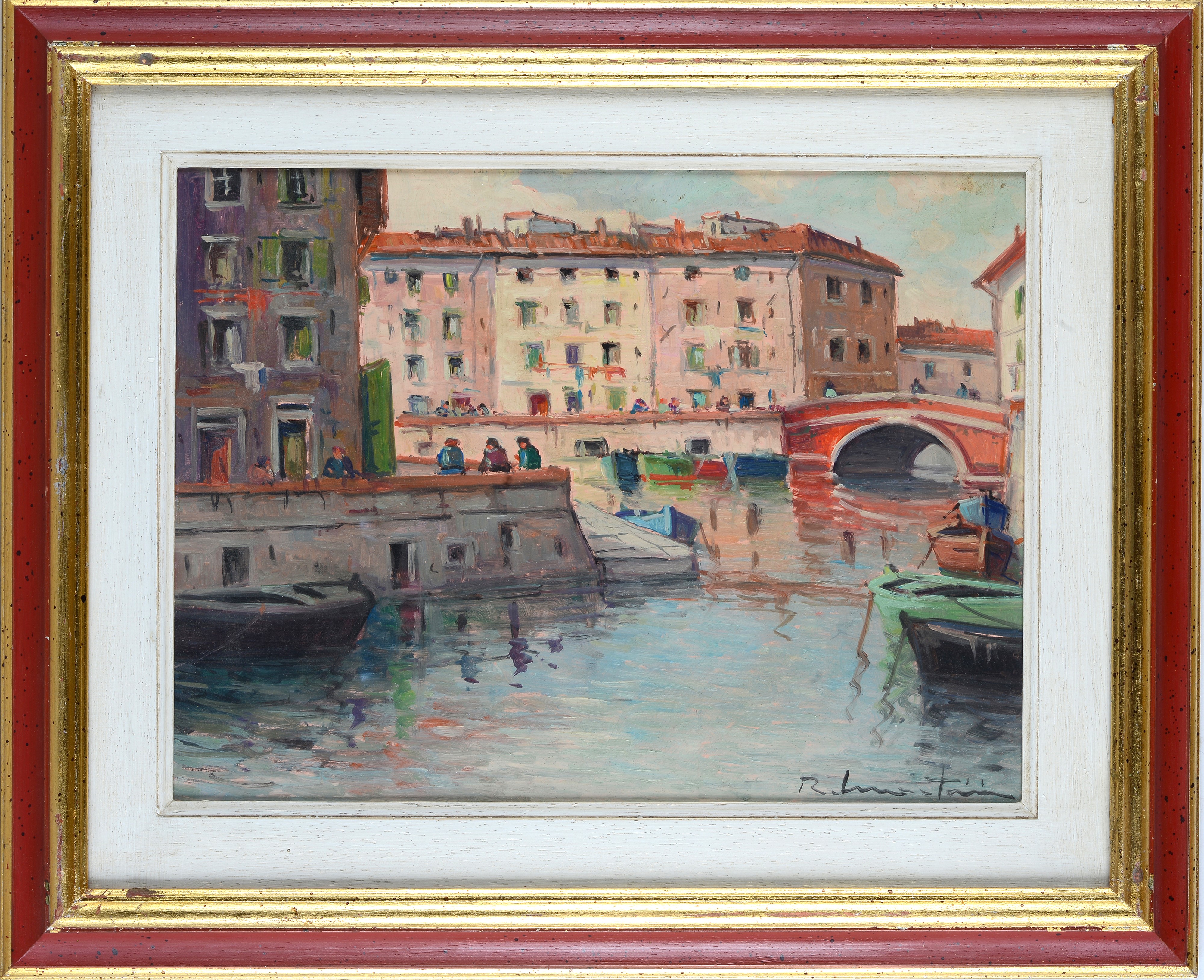 Renzo Martini - Livorno vecchia, olio su faesite, cm 30x40